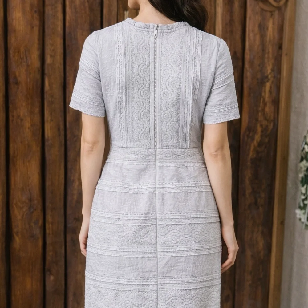 Bella Ella Boutique Light Grey Lace Sheath Dress - Small - Romantic Cottagecore - Picture 3 of 6